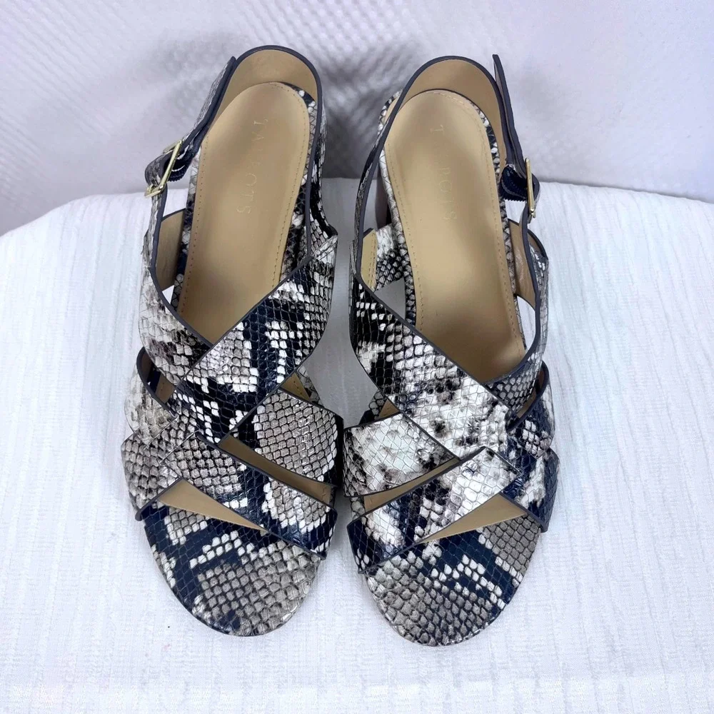 Talbots Mimi Size‎ 8M Snakeskin Print Block Heel Sandals Ankle Strap (M599)